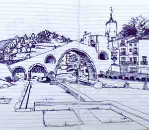 Esboç pel dibuix del pont de Camprodon Boli sobre paper